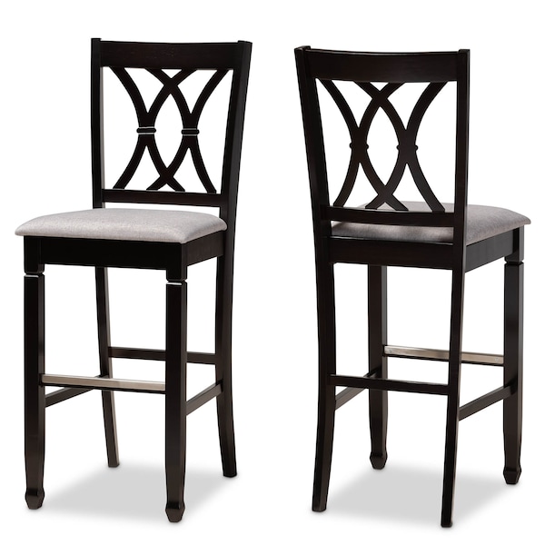 Baxton Studio Calista Grey Upholstered and Espresso Wood 2-Piece Bar Stool Set 167-10854 - main